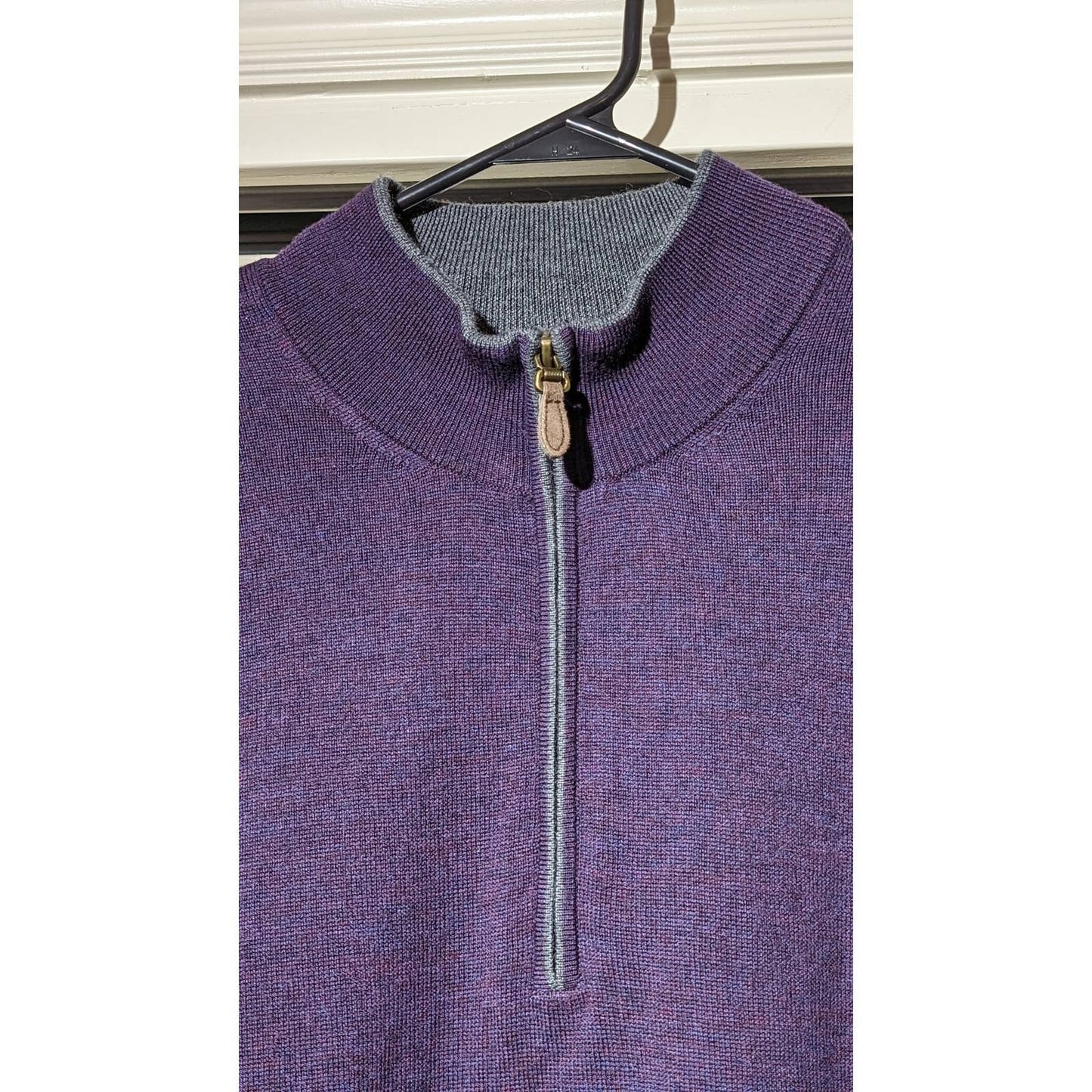 Raffi The Palmer Wineberry Merino Quarter Zip Mock Neck Sweater Mens Sz XL