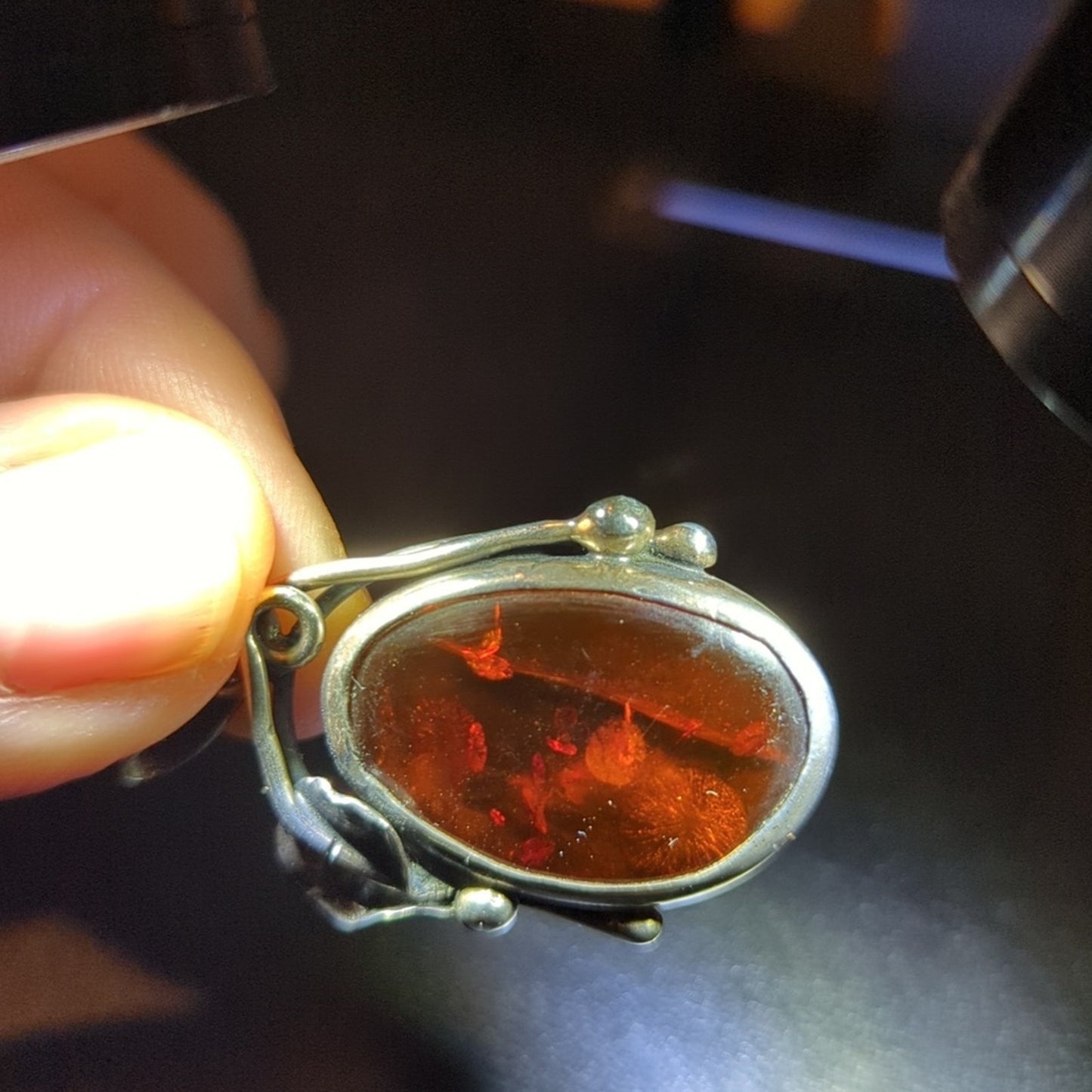 Vintage Art Nouveau Sterling 925 Real Warsaw Polish Amber Designer SR  Pendant