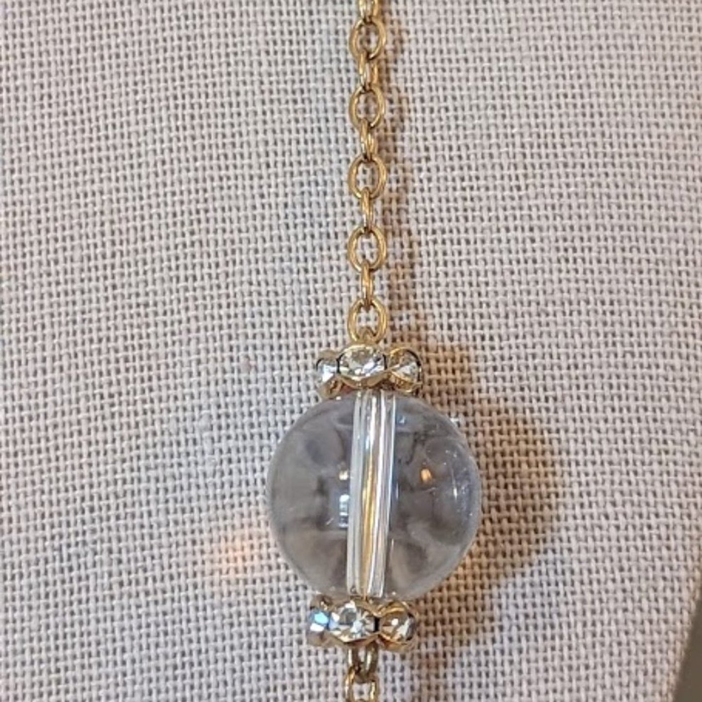 J Crew Clear Glass Bead Gold Tone Chain and Rhinestone Rondelle beads
