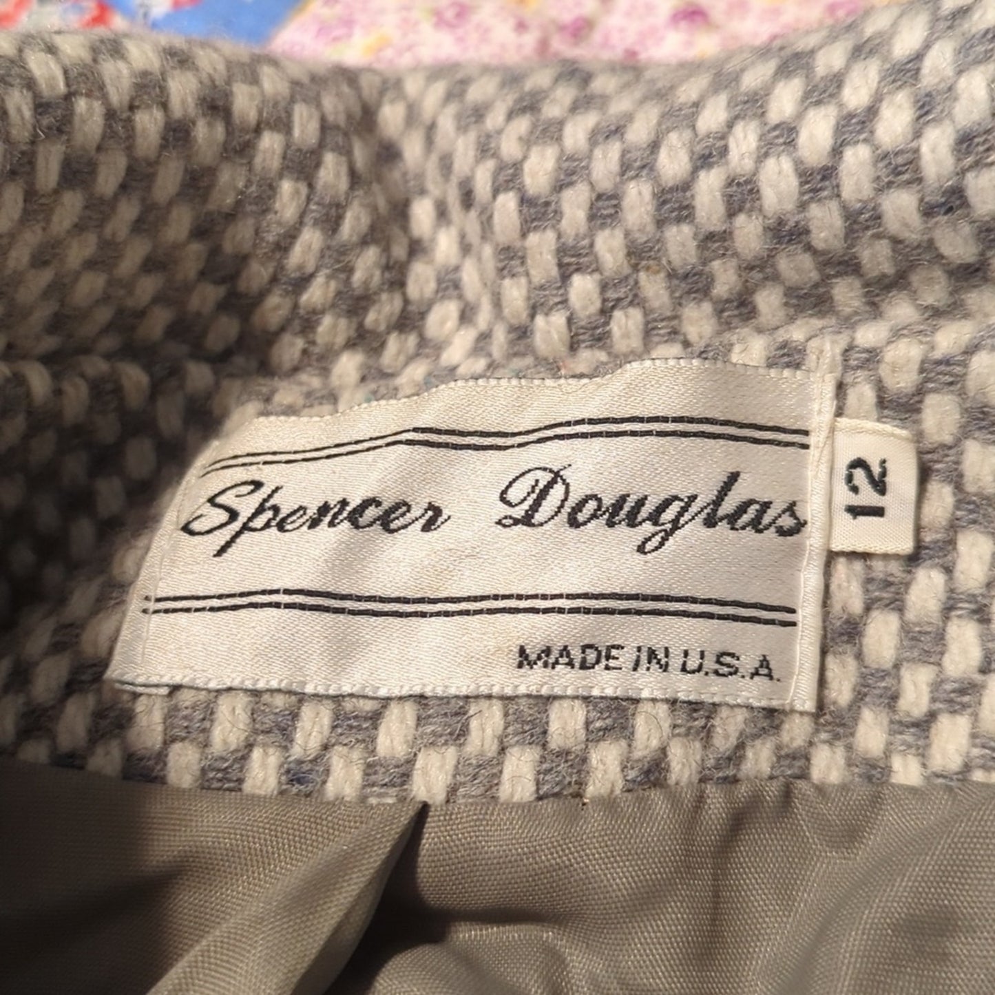 Spencer Douglas Vintage 80s Gray/Cream Tweed Wool Blend Car Coat Womens Sz 12