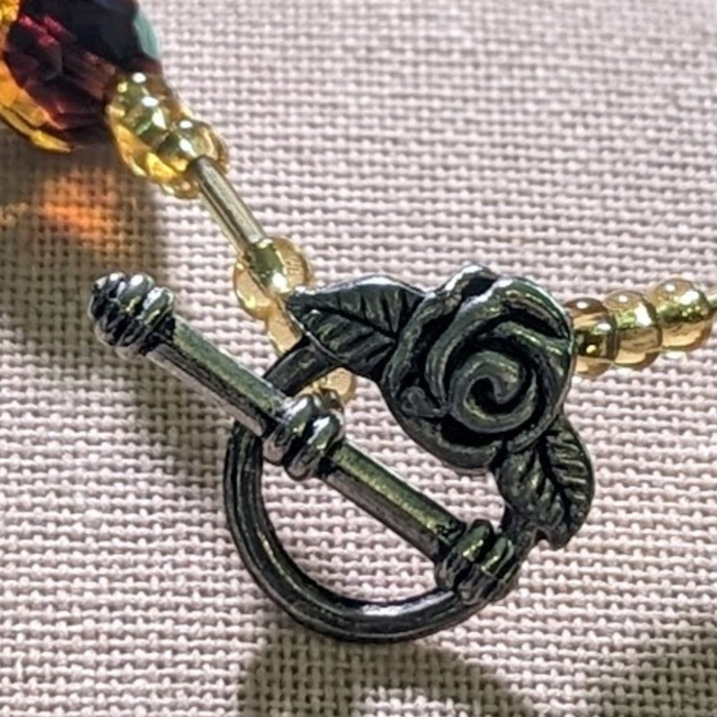 Rose Toggle Gold Brown  Lamp Work Bead Bracelet