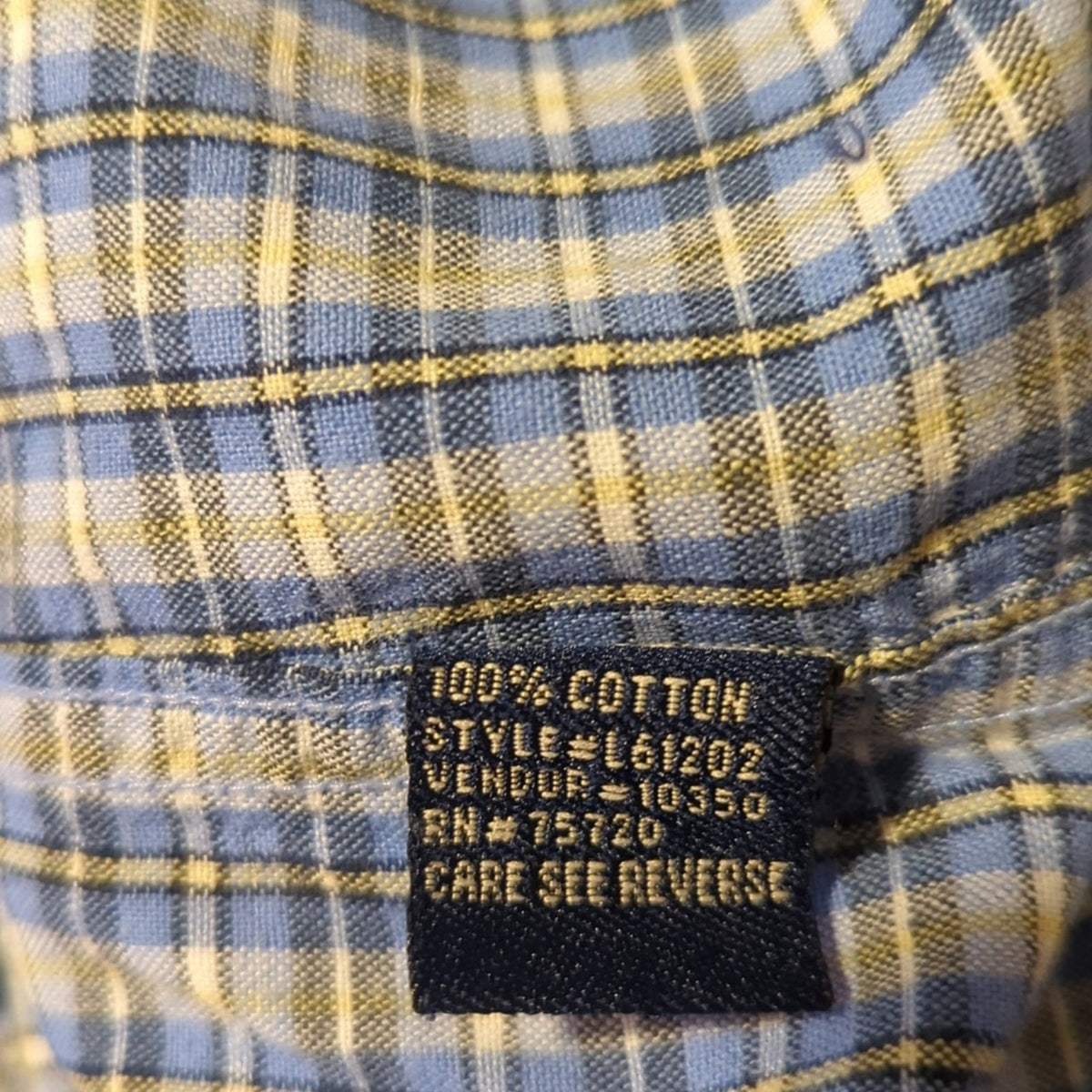 BKLE Blue Plaid 100% Cotton Button Down Shirt Men's Size L