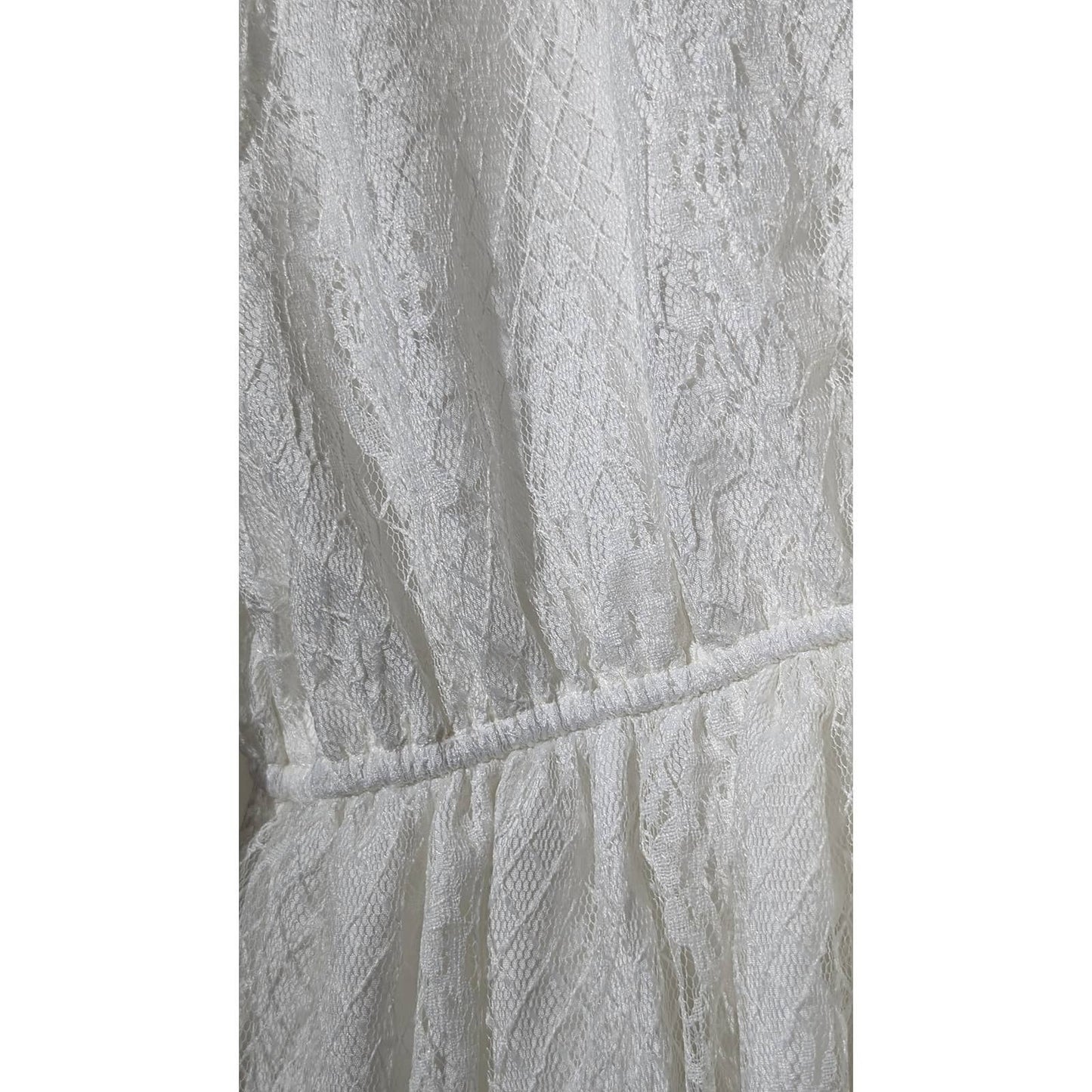 Unbranded White Lace Long Sleeve Tie Front Elastic Waist Blouse Womens Sz XL