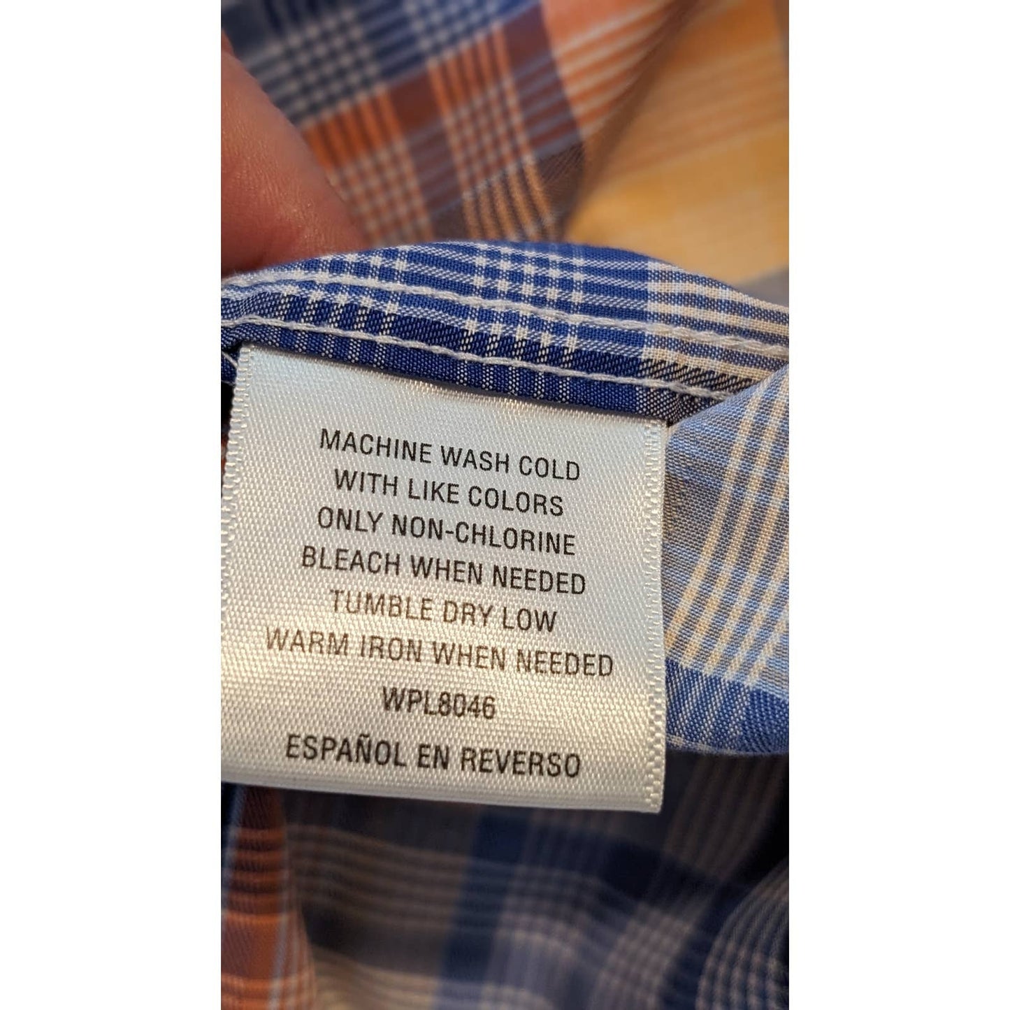 Tasso Elba Blue & Orange Plaid Button Up 100% Cotton Dress Shirt Mens Sz XL