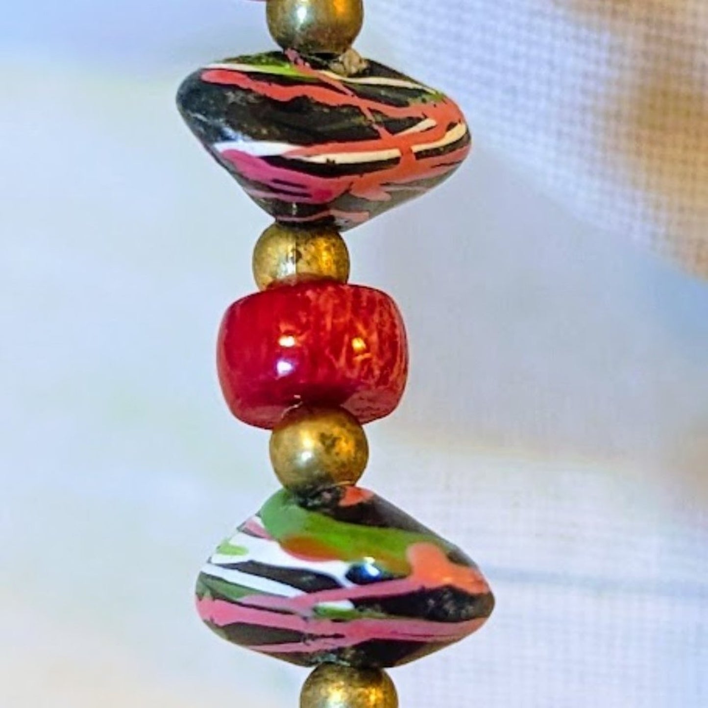 Vintage Hand-Painted & Red Glass Bead Necklace