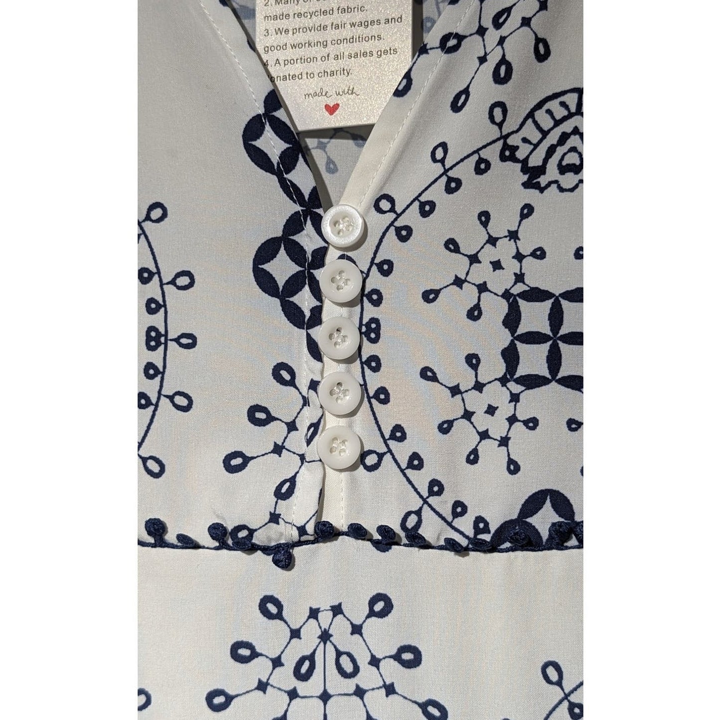 NWT Made with Love Navy/White Flutter Sleeve Tiered Maxi Dress Womens Sz L
