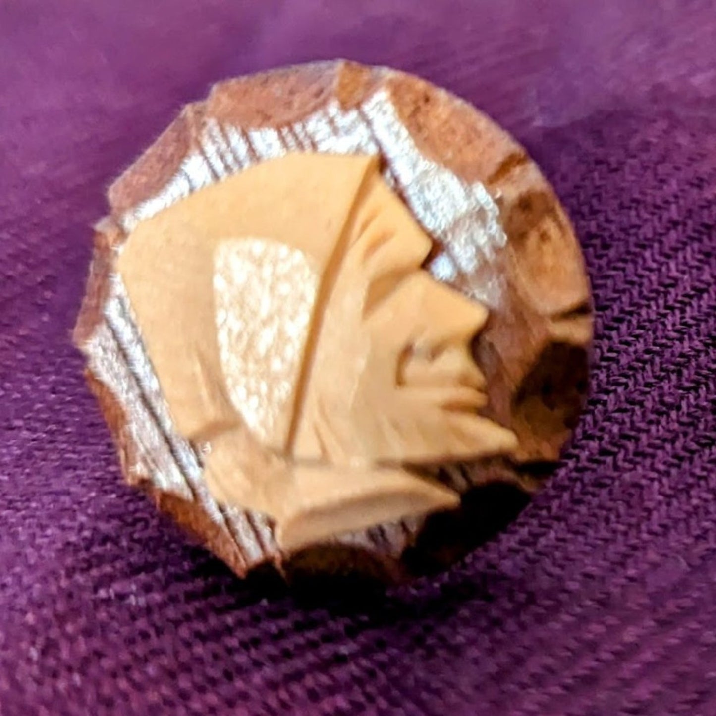 Vintage Wood Carved Cameo Man & Woman Screw Back Earrings