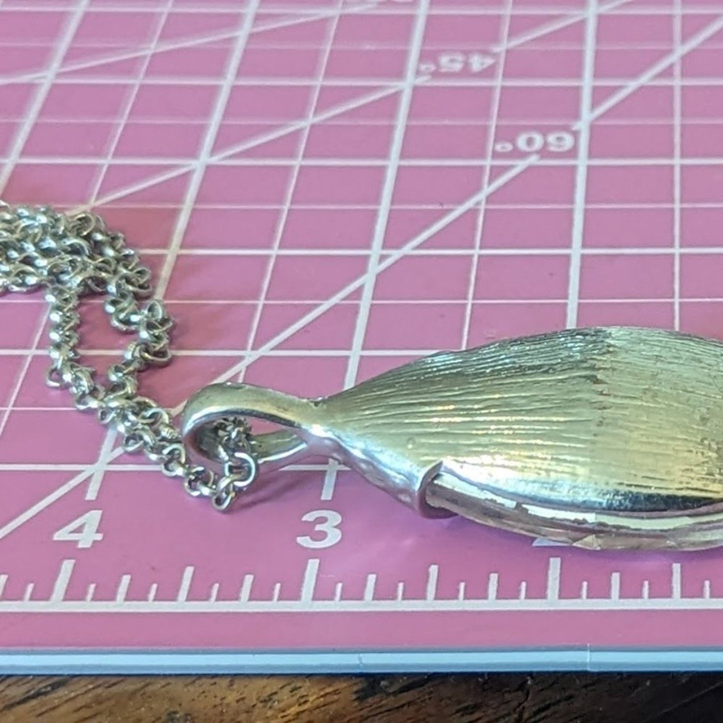 Long Silver Tone Role Chain with Huge Teardrop Faceted Crystal Pendant