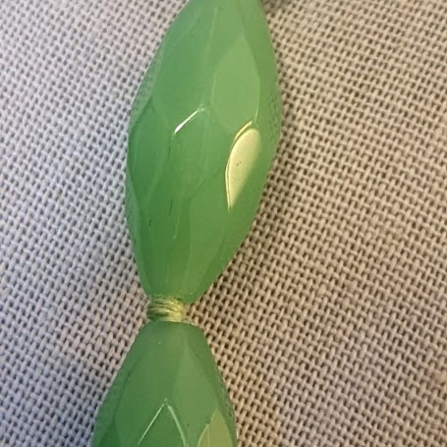 Elongated Faceted Green Glass Bead 20" Necklace