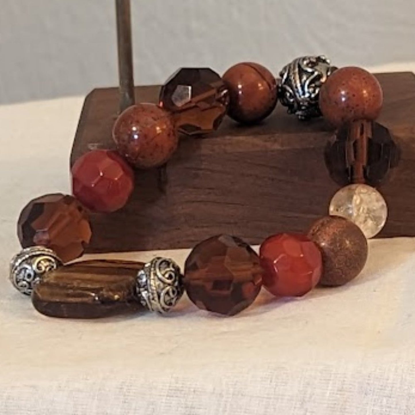 Signed Cookie Lee Stretch Bracelet with Glass and Stone Beads
