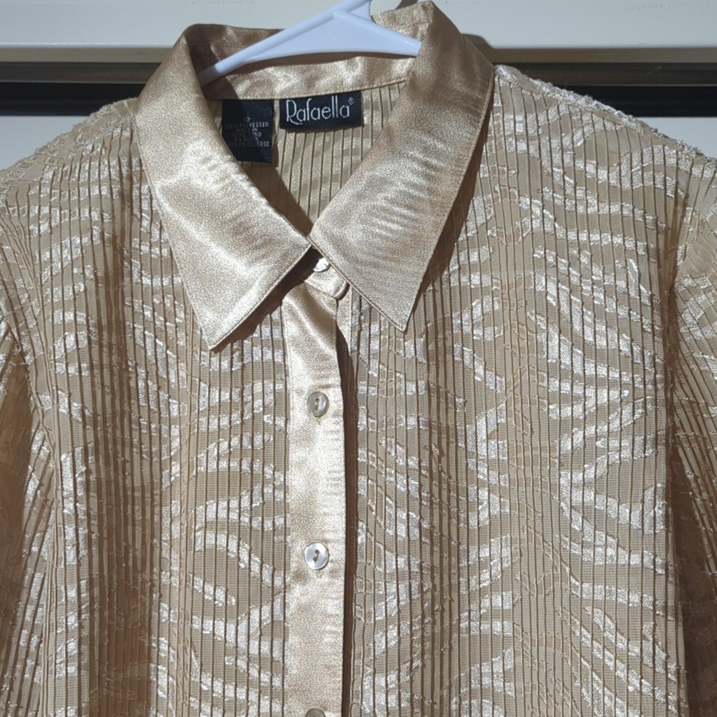 Rafaella NWT Gold Button Up Pleated Satin Look Trimmed Blouse Women's Size 12