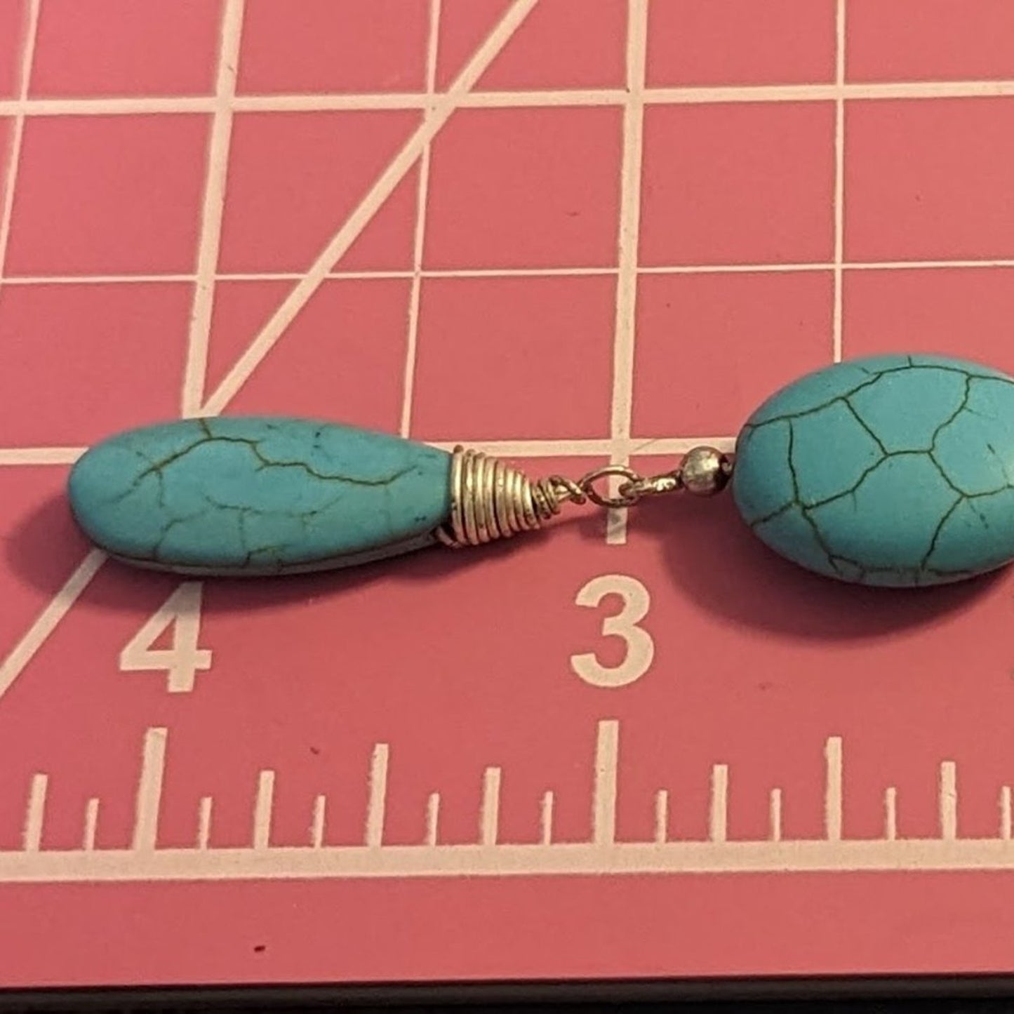 Three Stone Turquoise Dyed Howlite Stone Dangle Earrings