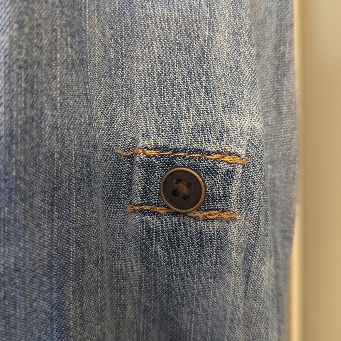 a.n.a Blue Chambray Button Up Women's Petite Size M with Button Roll Sleeves