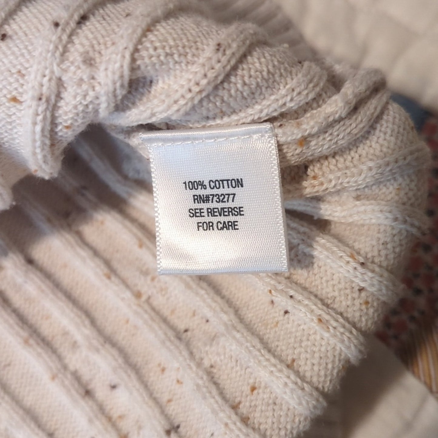 Croft & Barrow Cream Brown Speckled Cable Knit V-Neck Pullover Sweater Sz L