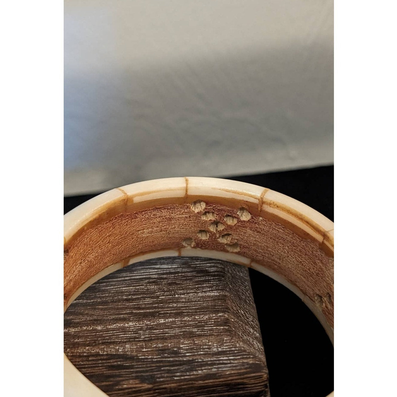 Vintage 50s Art Deco Cream Carved Cut Out Chunky 8" Bangle Bracelet
