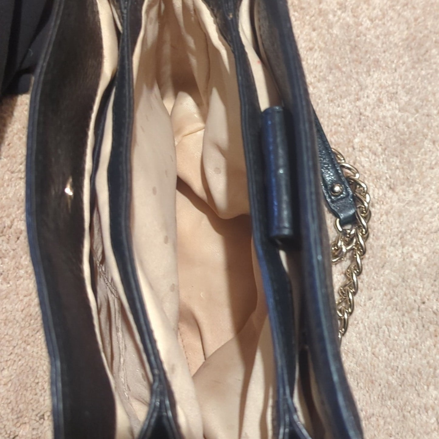 Kate Spade Black Shimmer Pebbled Leather Chain/Leather Strap Shoulder Bag