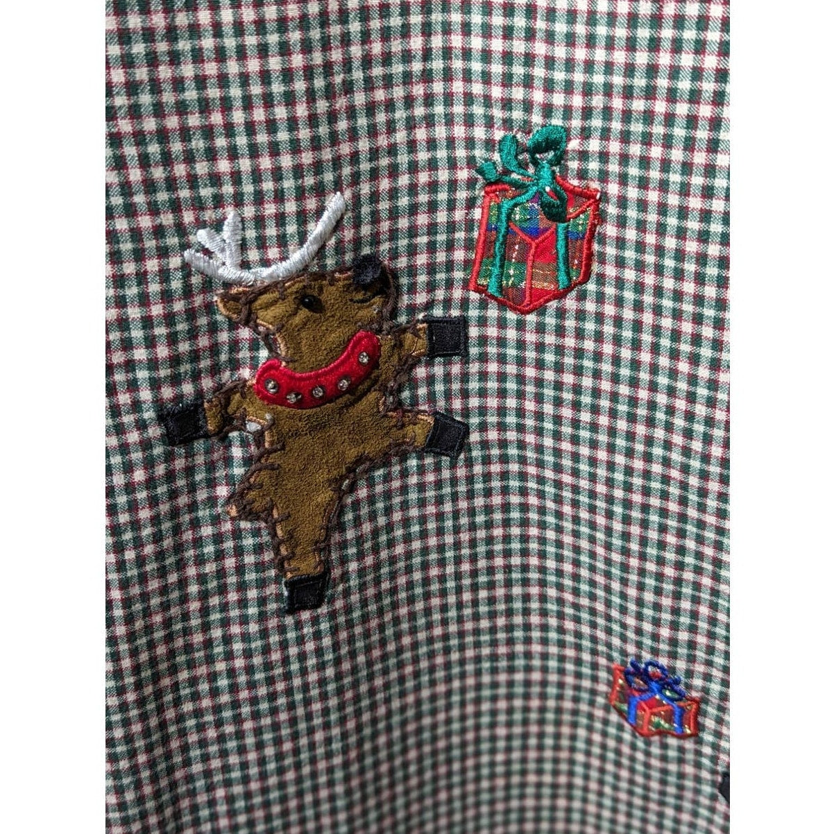 Vintage 1990s Lemon Grass Plaid Santa Reindeer Christmas Jumper Sz 2X