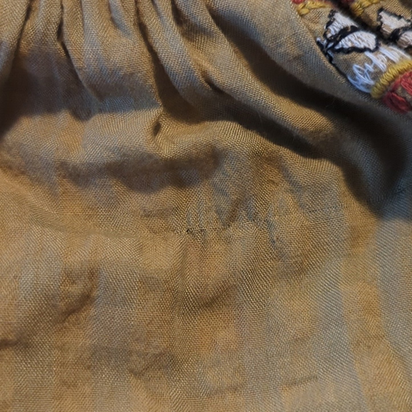 Rachel Zoe Gold Ruched Aztec Design Embroidered V Neck Top Women's Size L