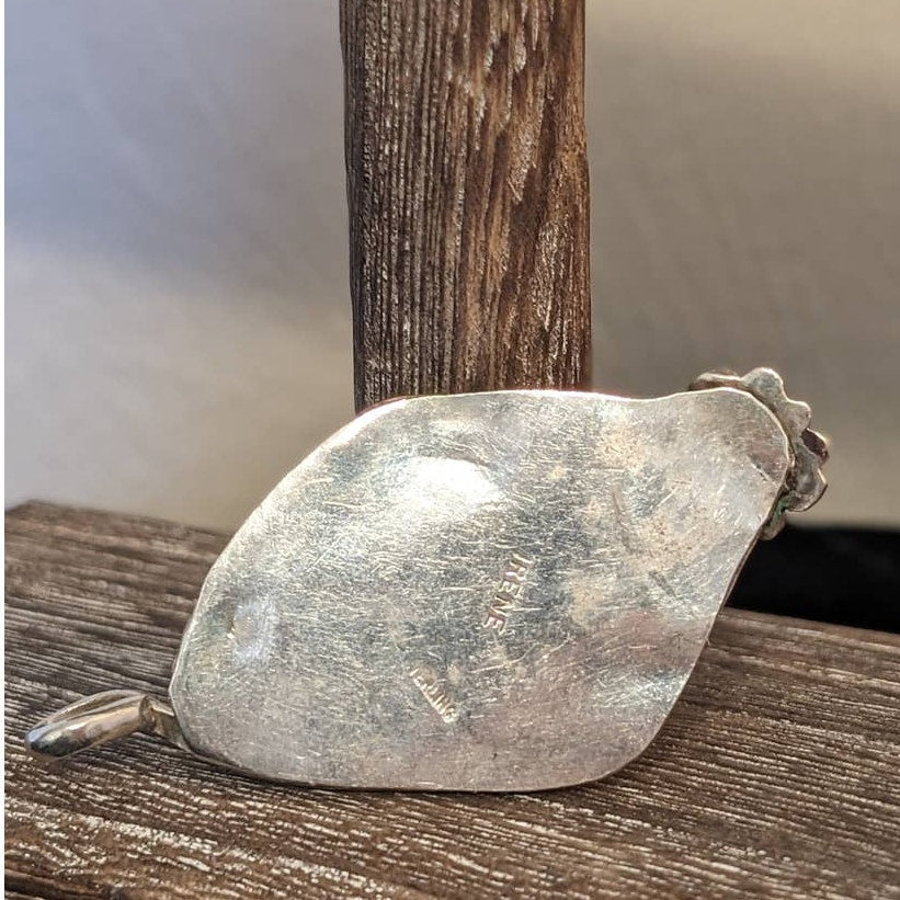 Thulite or Unakite Large Stone Pendant Set in Sterling 925 Marked 'Irene'