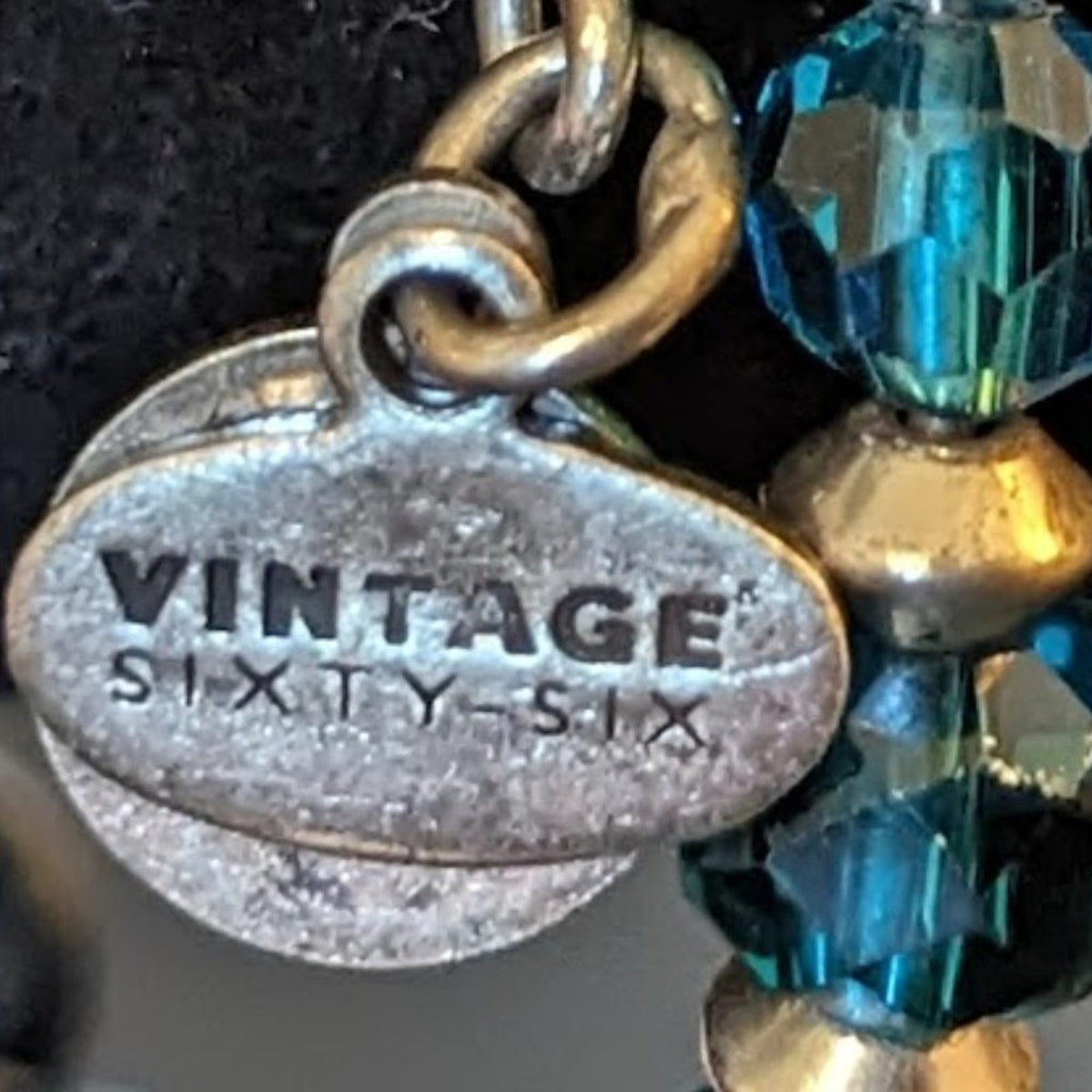 Alex and Ani Vintage Sixty Six Teal Blue Crystal Wood Bead Wire Wrap Bracelet