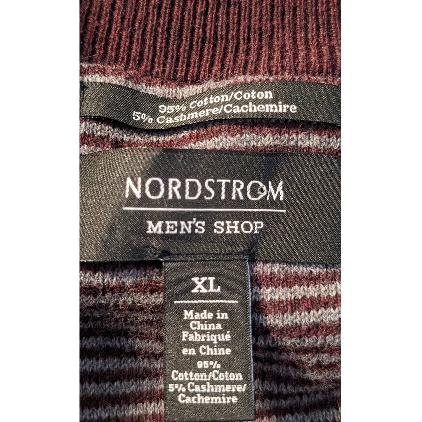 Nordstrom Men's Shop Cotton Cashmere Blend Quarter Zip Burgundy Sweater Mens XL
