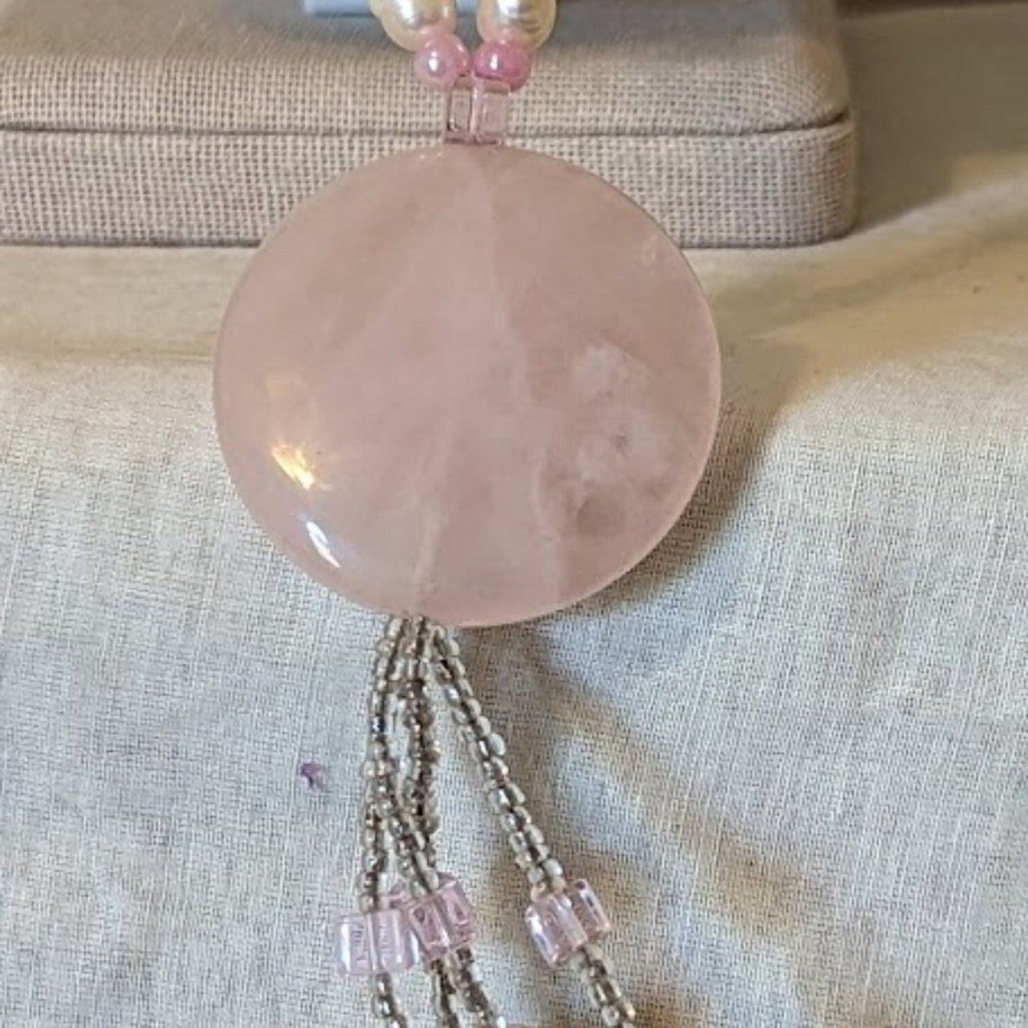 Pink Quartz, Potato Pearls, and Glass Bead Tassel Necklace