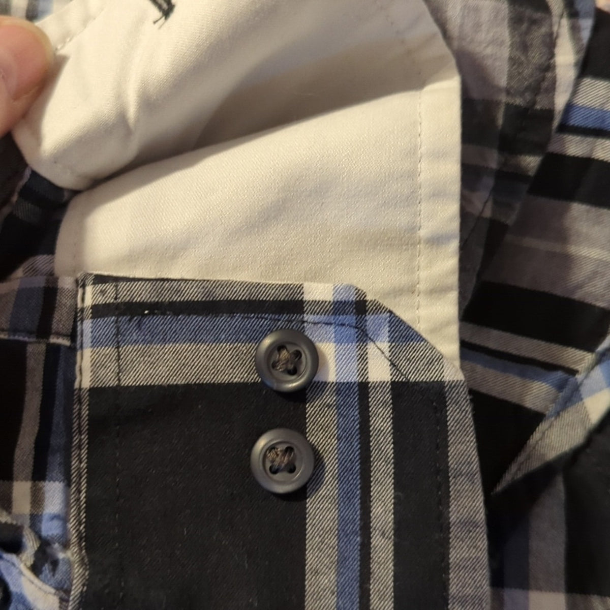 Izod Black Plaid 100% Cotton Casual Button Down Shirt Men's Size M