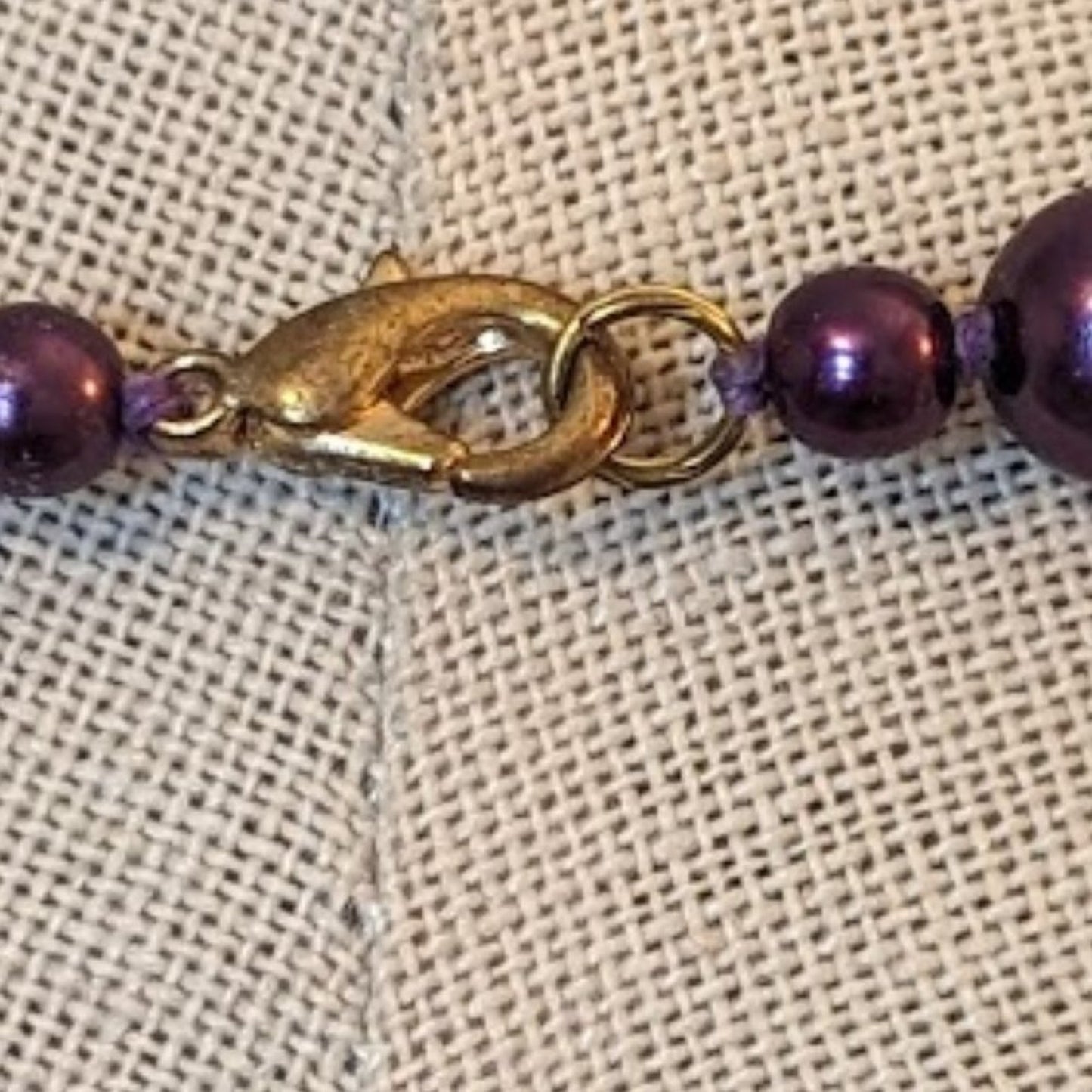 Plum Colored Hand-Knotted Glass Pearl Beaded Necklace