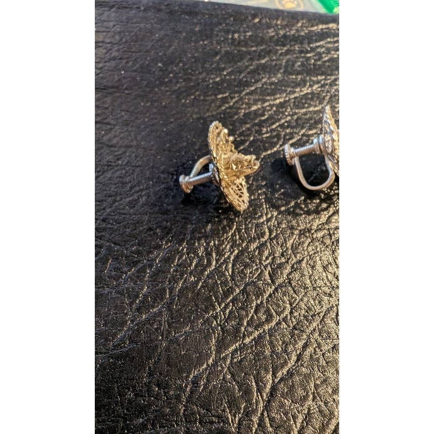 Vintage 1940s Sterling 925 Mexico Sombrero Hat Filigree Screw Back Earrings