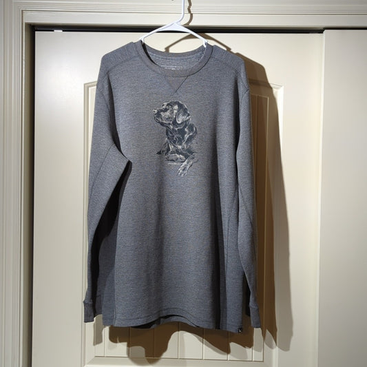 Eddie Bauer Gray Dog Head Image Waffle Knit Thermal Long Sleeve Tee Men's Sz TXL