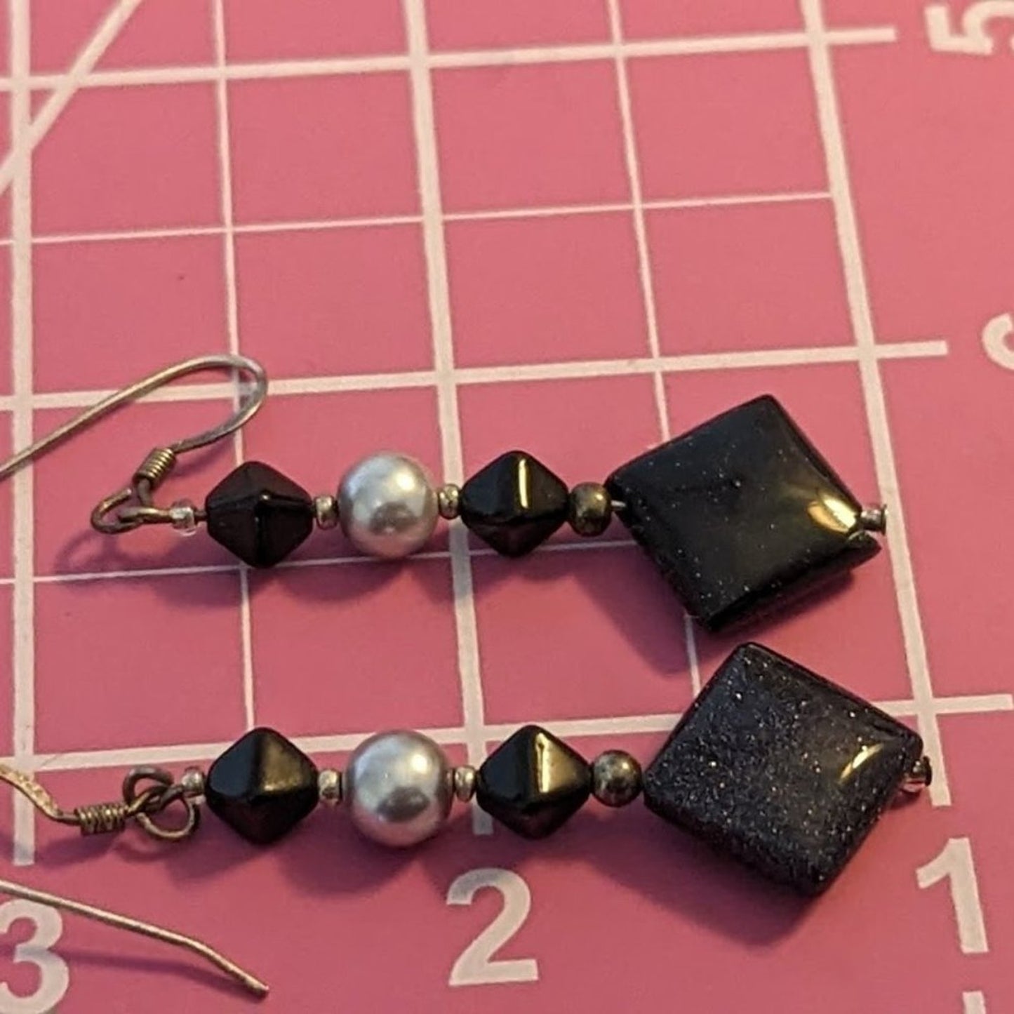 Blue Goldstone Faux Pearl Dangle Earrings