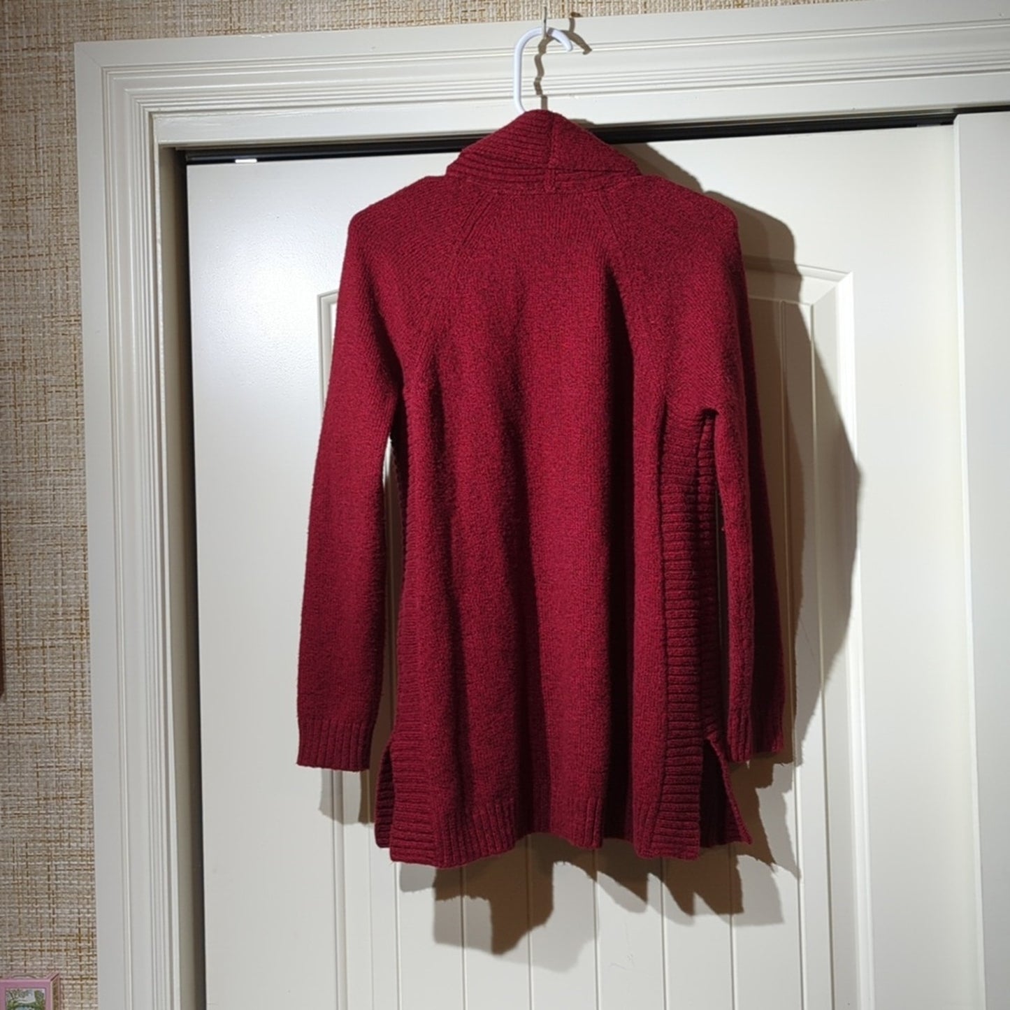 J. Jill Red Shawl Collar Open Front Cardigan Cotton Blend Sweater Women's Size S