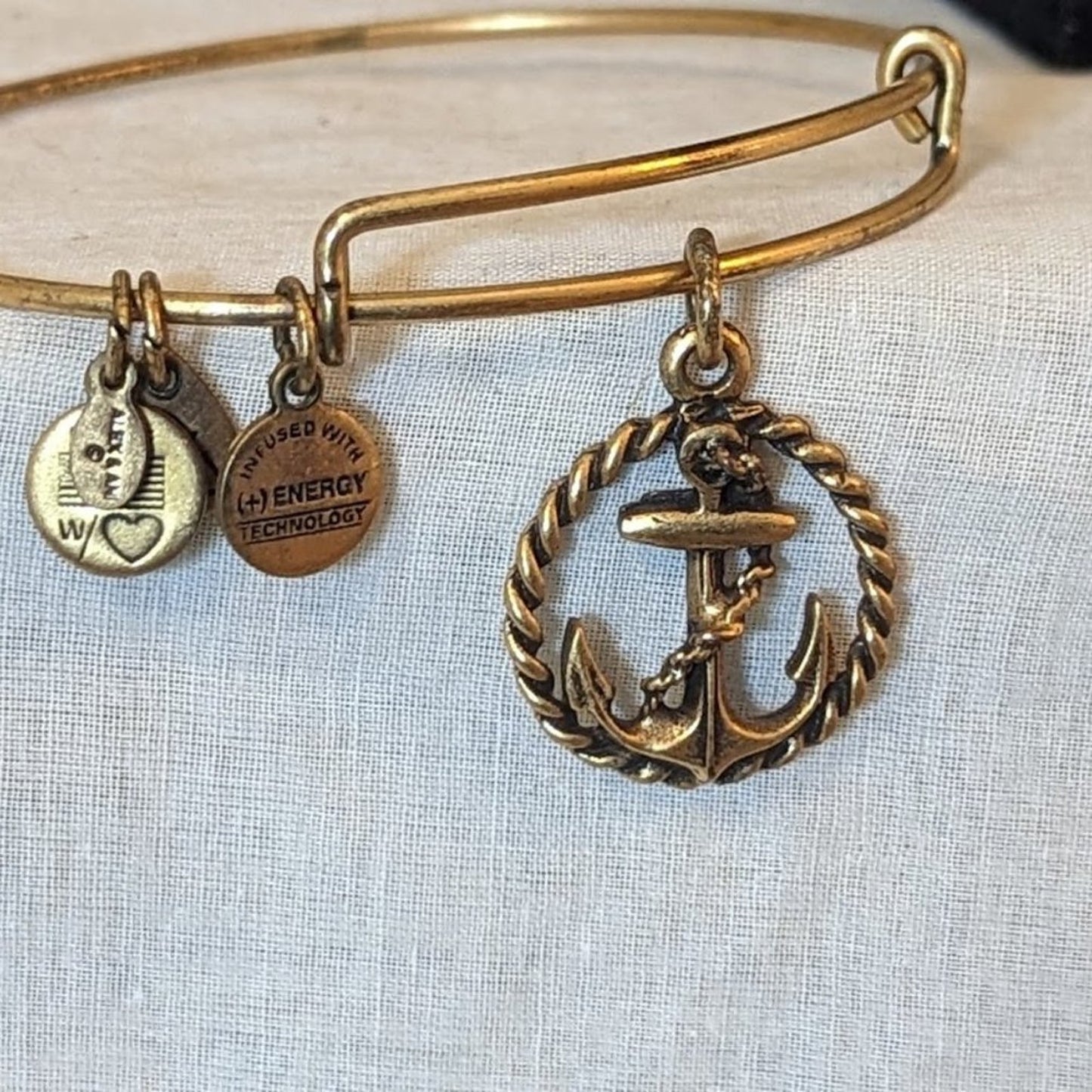 Alex and Ani Anchor Charm Gold Tone Adjustable Slide Bangle Bracelet