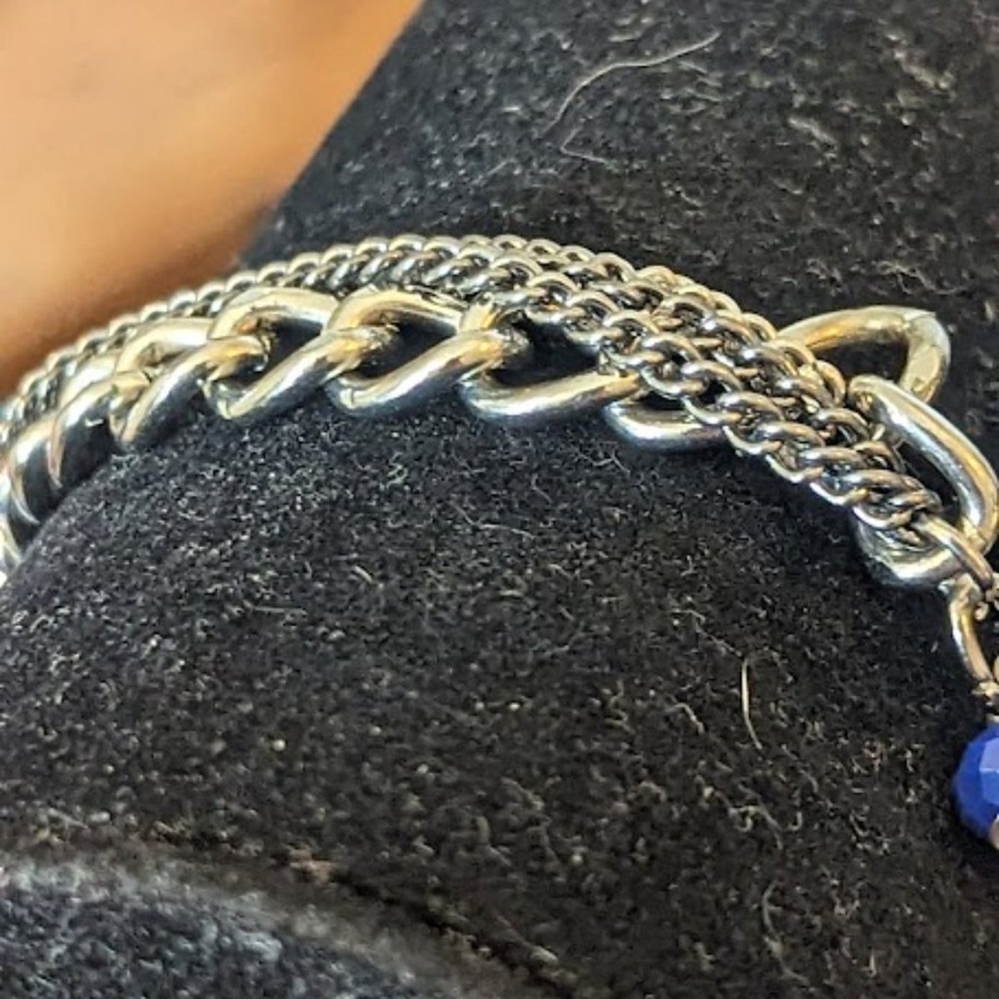 NWT Blue and Smoky Crystal Glass Bead and Multi Chain Stretch Bracelet