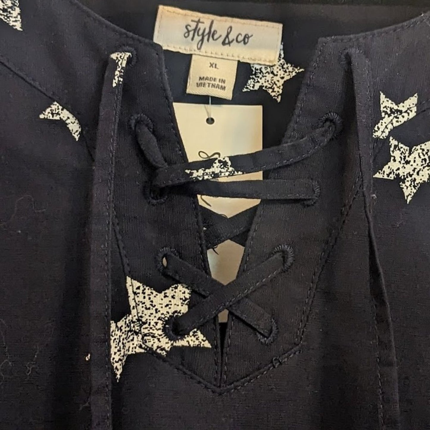 Style & Co NWT 100% Navy Star Lace Front Tunic Size XL
