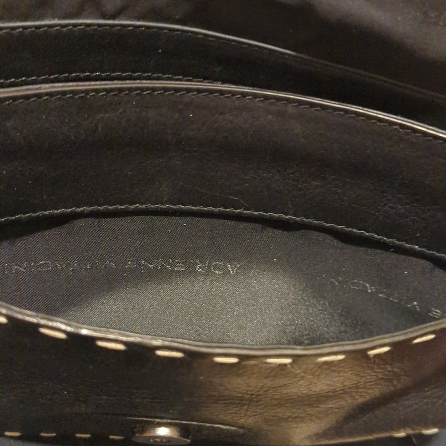Adrienne Vittadini Crossbody Black Pebbled Topstitch Small Leather Handbag