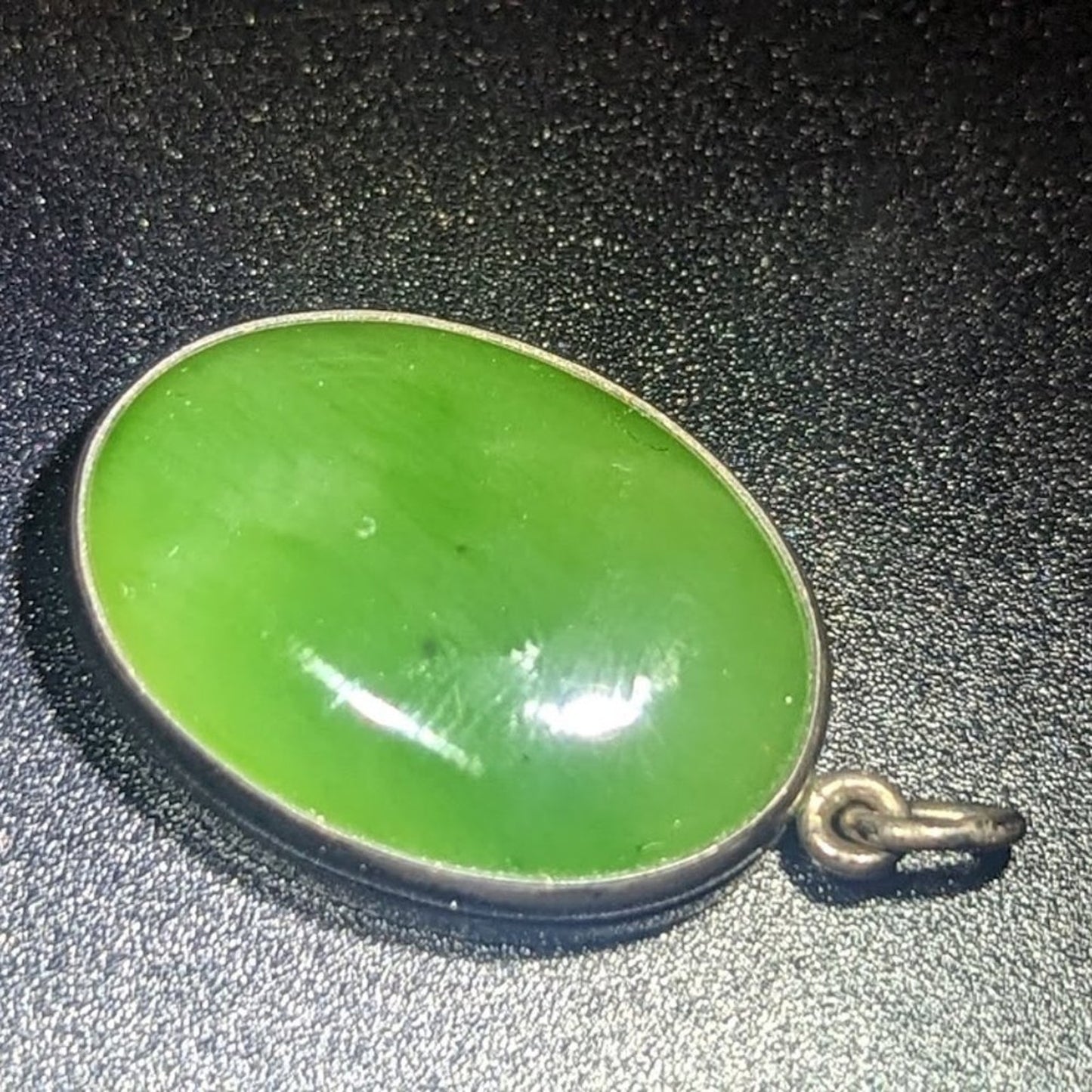 Glowing Green Stone Bezel Set in Sterling Silver & 925 Sterling Silver 20" Chain