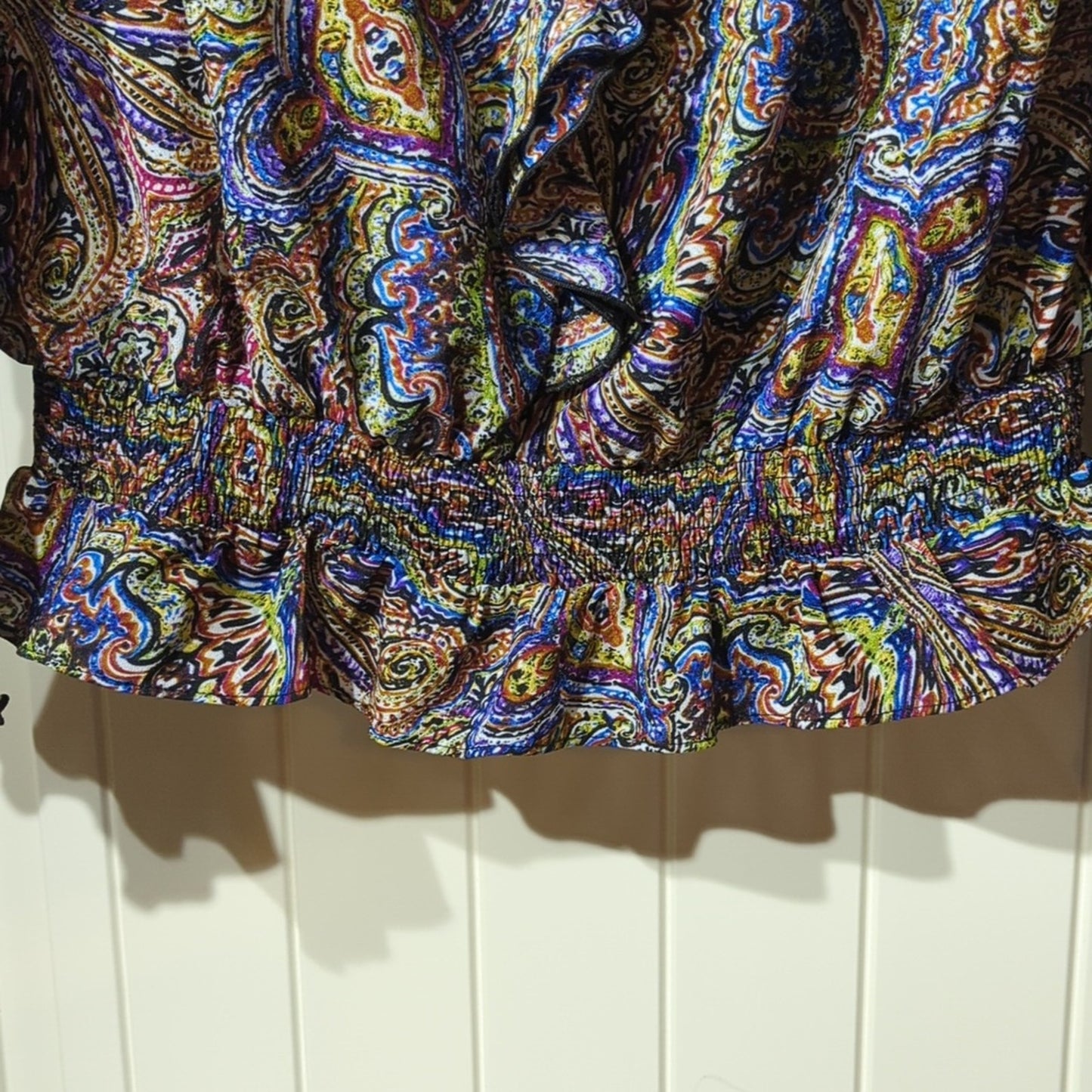 Inois Paisley Multi-color Ruffle Blouse Women's Size L