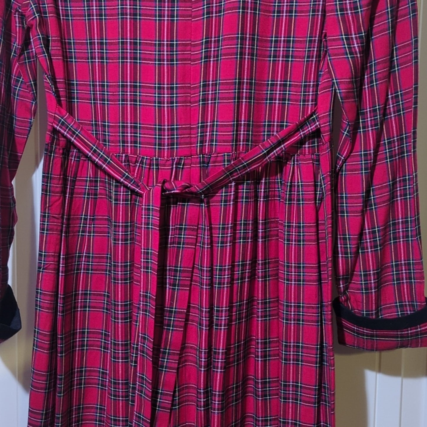 J.G. Hook Vintage Red Plaid Black Trim Peter Pan Collar Modest Maxi Dress Sz 8P