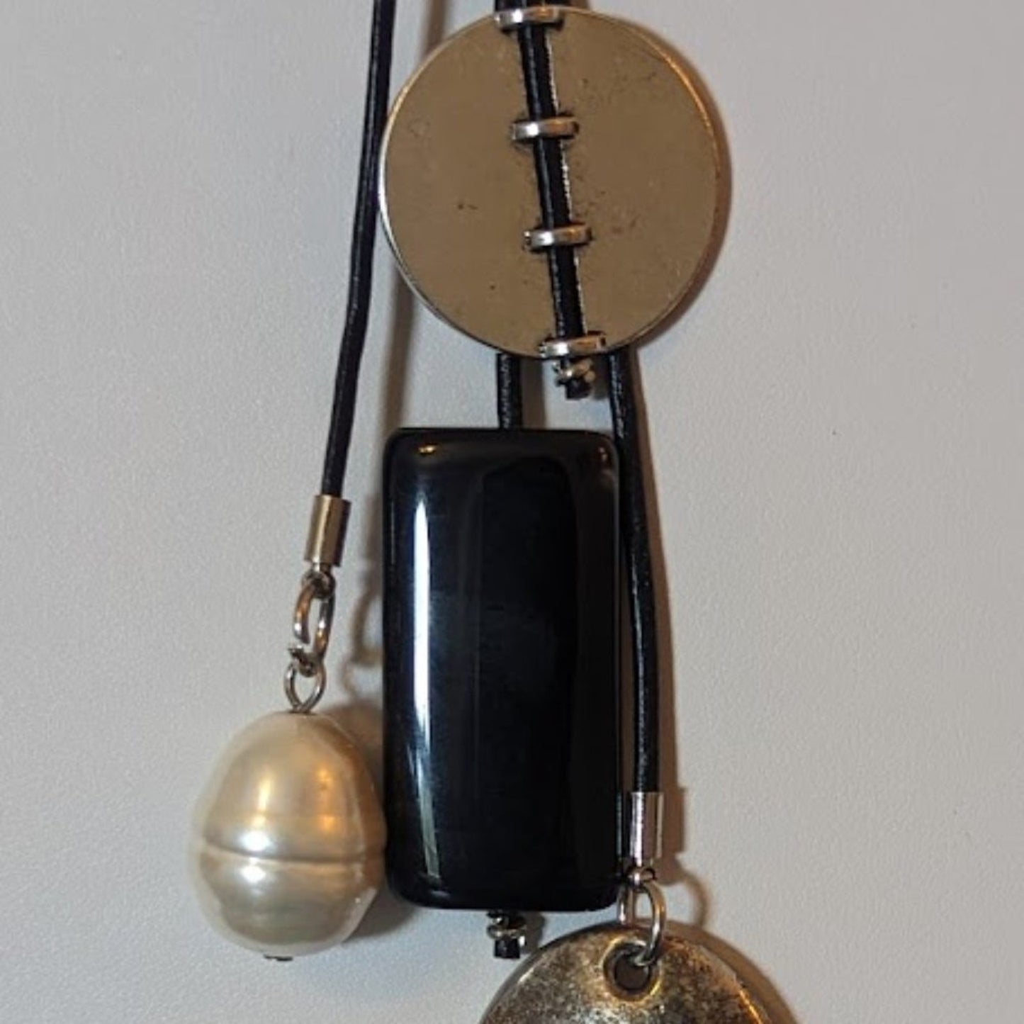 Long Black Cord Dangle Necklace