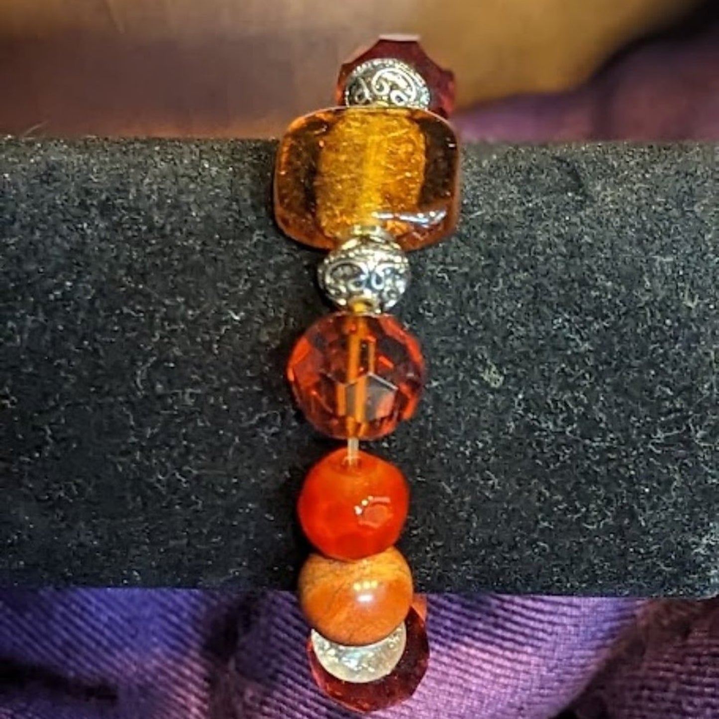 Signed Cookie Lee Stretch Bracelet with Glass and Stone Beads