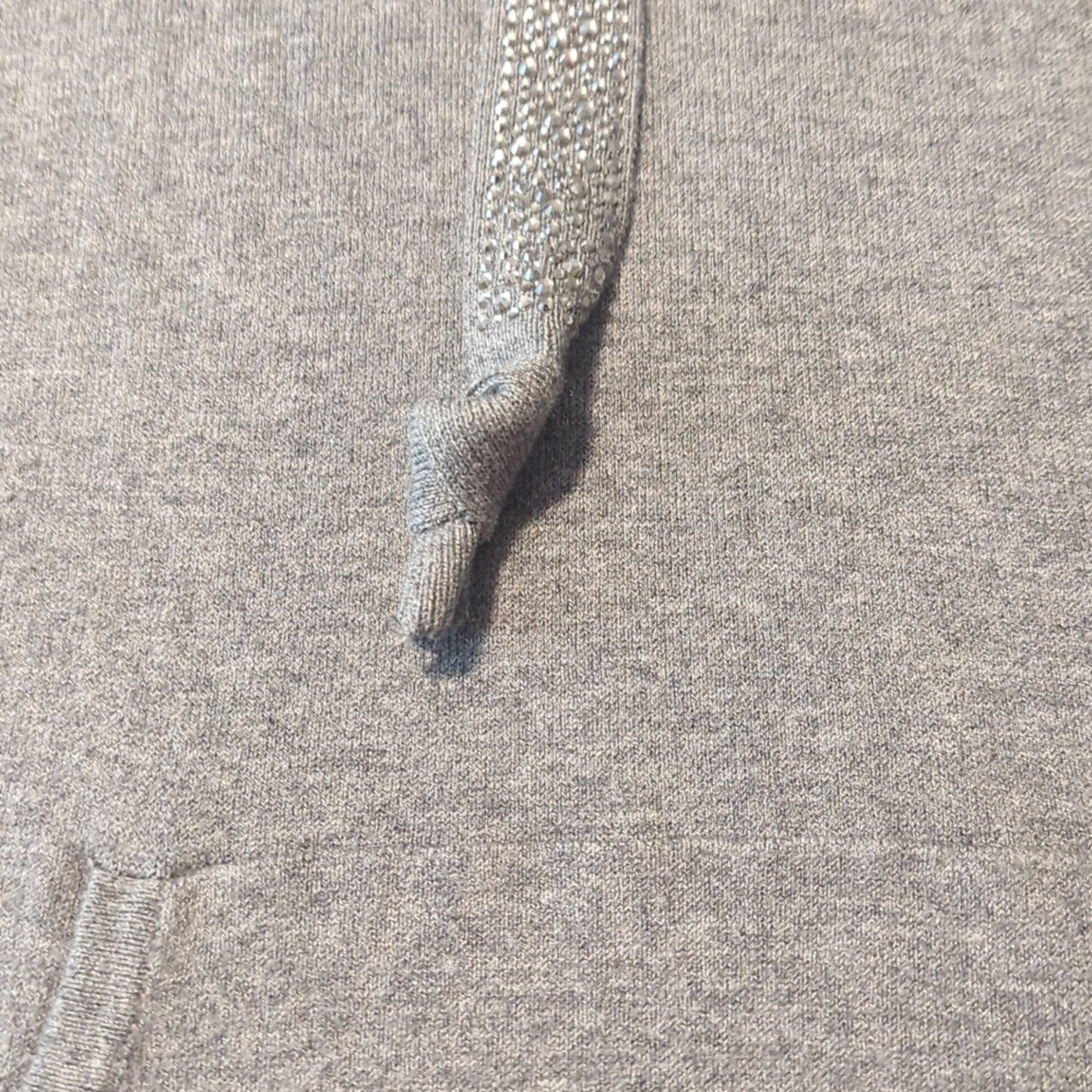 Chico's Zenergy Gray Crystal Studded Tie Hoodie Pocket Sweater Women's Sz 1 (M)