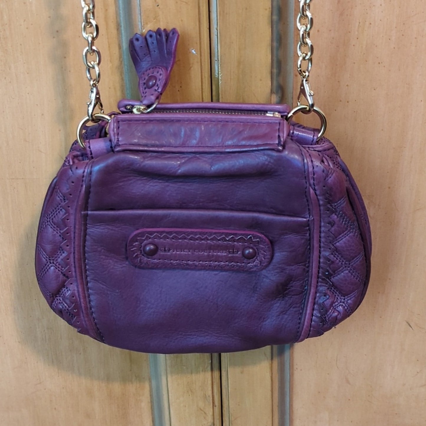 Juicy Couture Purple 100% Leather Mini Gold Chain Crossbody Bag