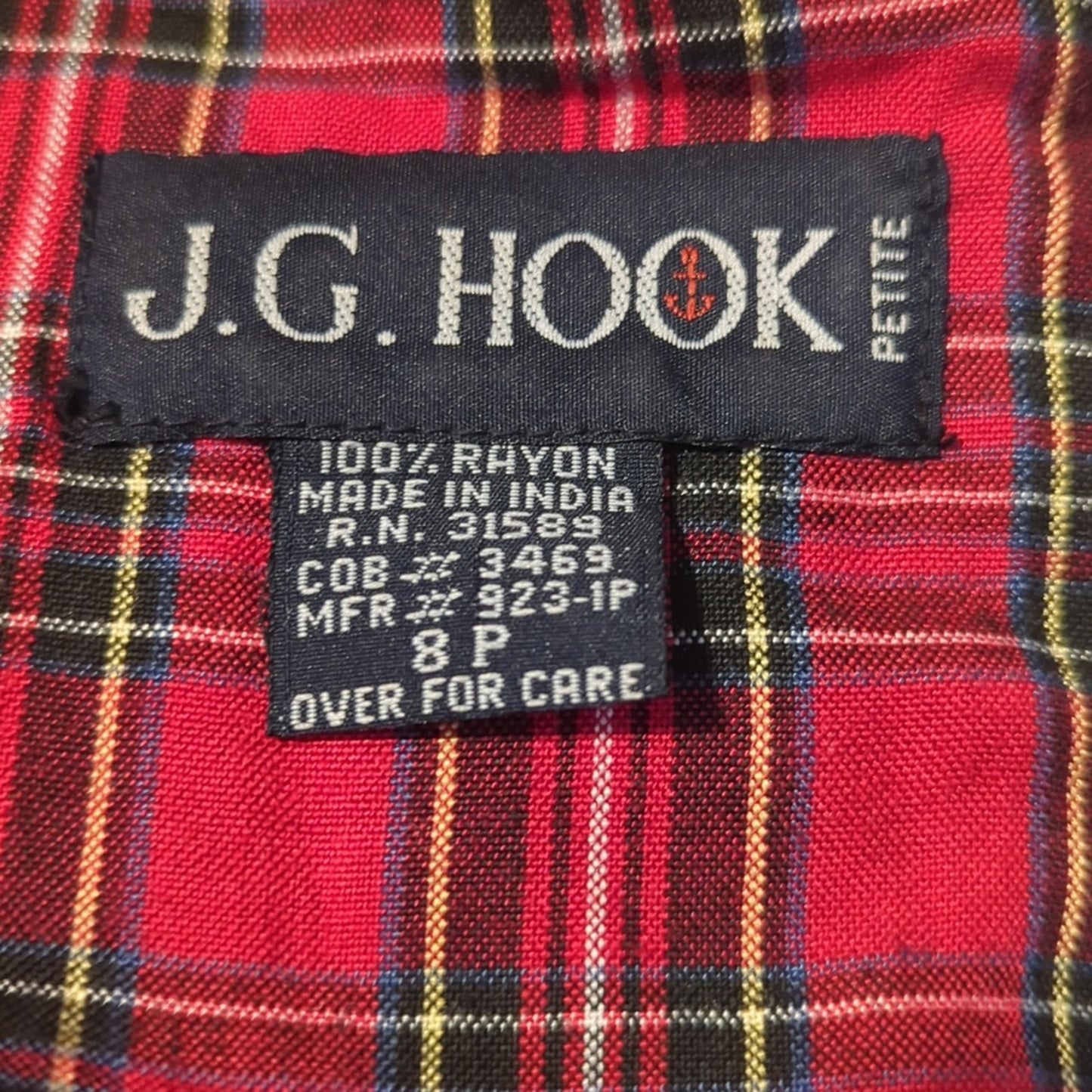 J.G. Hook Vintage Red Plaid Black Trim Peter Pan Collar Modest Maxi Dress Sz 8P