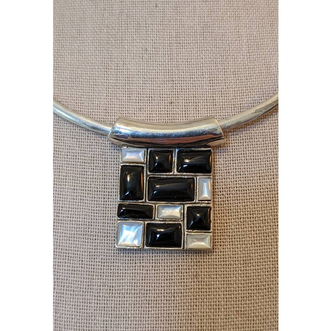 Mexican 925 Sterling Silver Collar W/ Onyx/Mother of Pearl Inlay Slide Enhancer