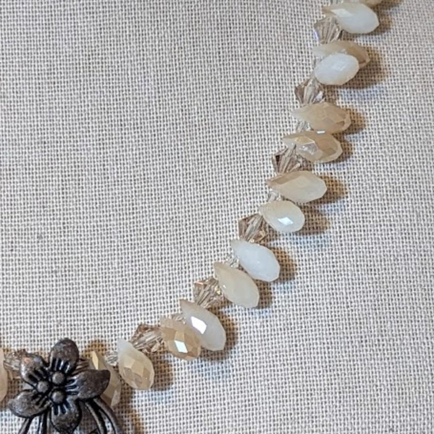 Bronze and Briolette Glass Bead Necklace with Flower Pendant and Toggle Clasp