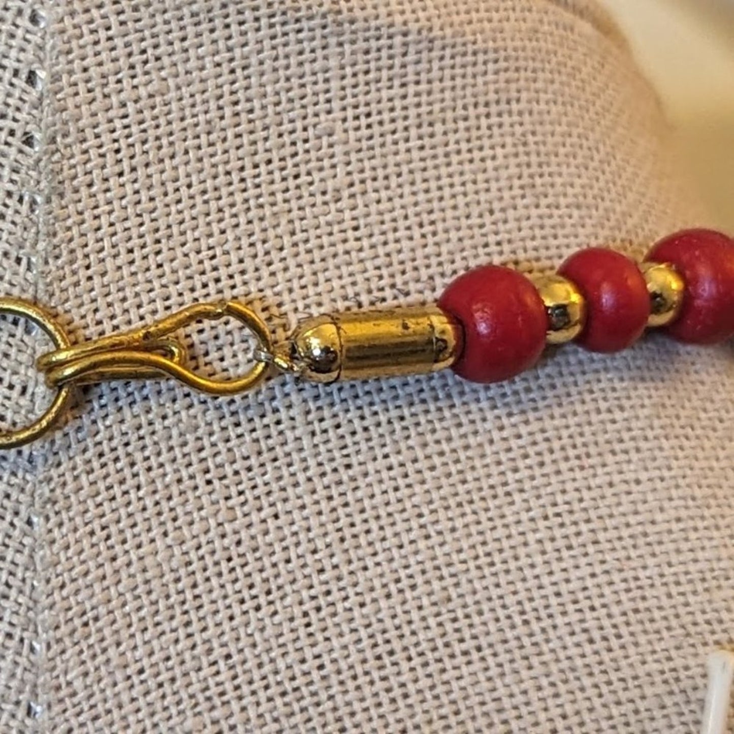 Red Tribal Vibe Inlay Pendant Necklace with Vintage Hook Clasp