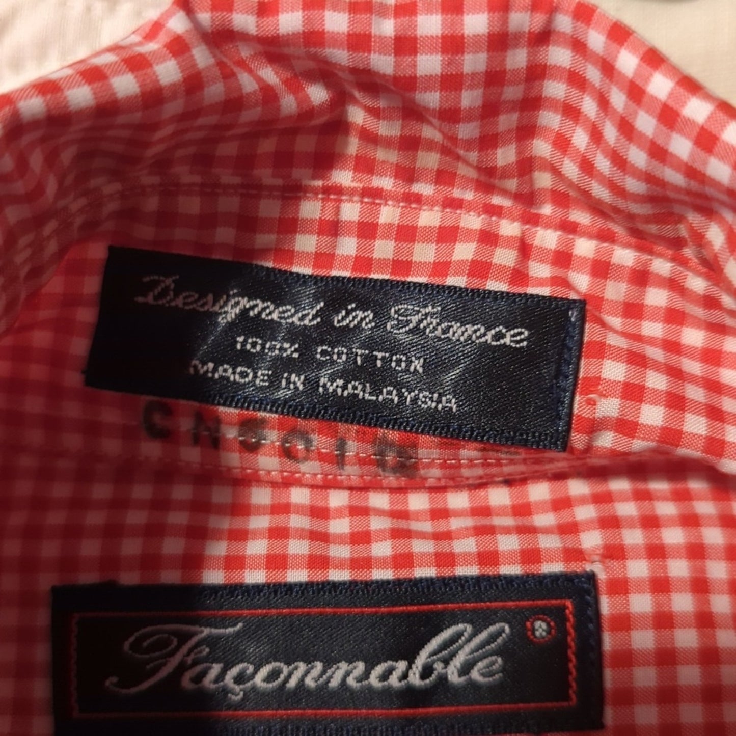 Faconnable Red Check 100% Cotton Button Down Shirt Men's Size XL