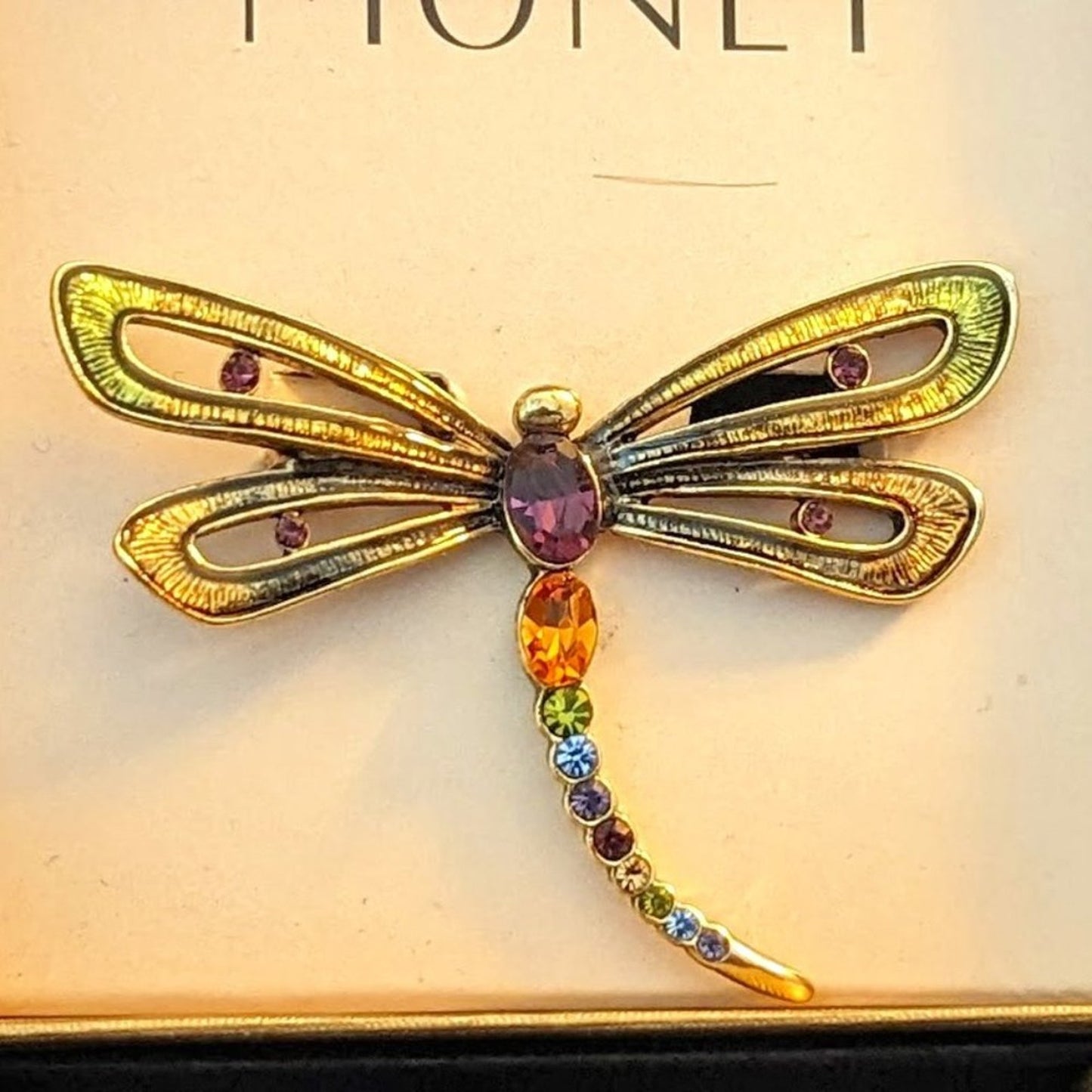 Vintage Monet Dragonfly Crystal Brooch New in Box