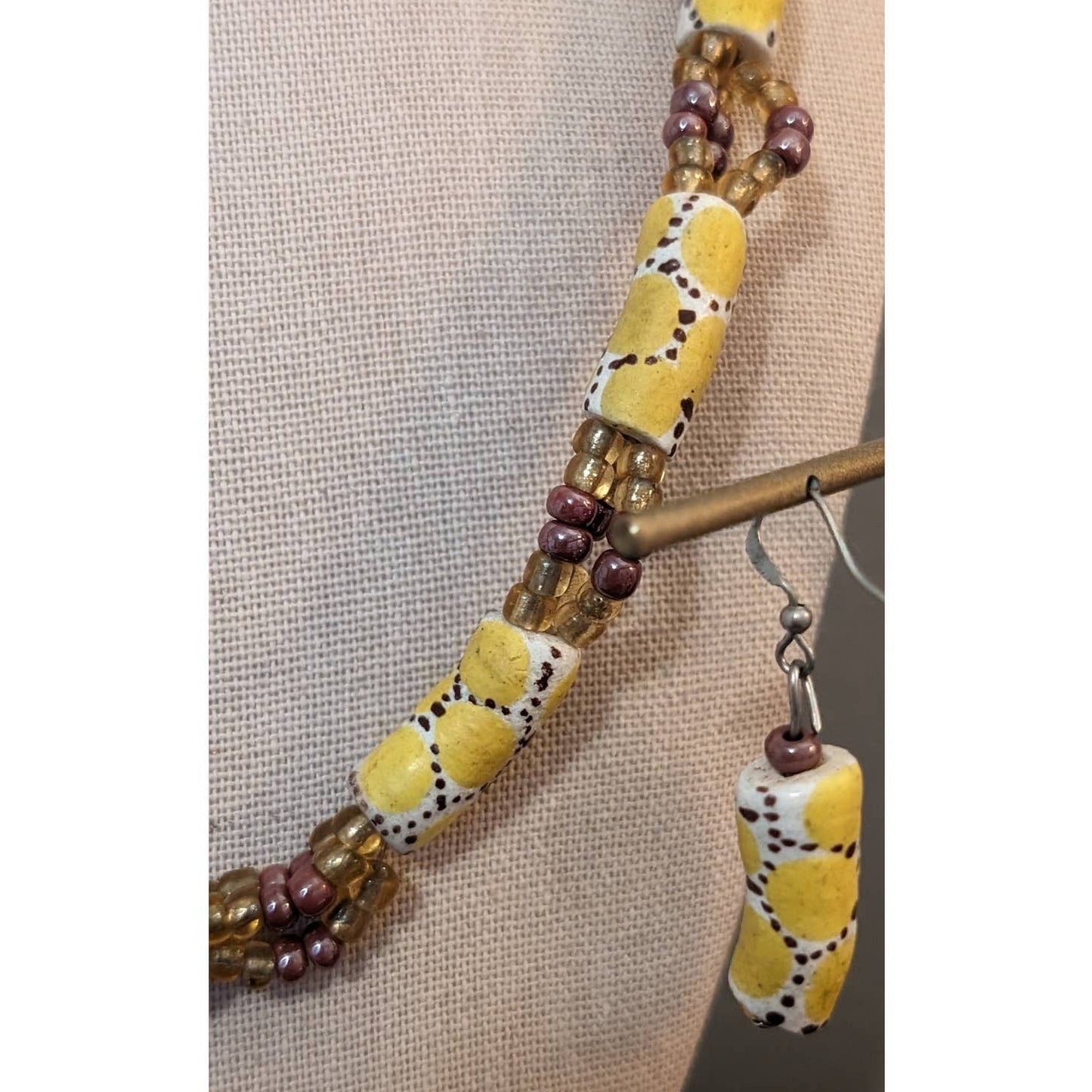 Vintage Venetian Millefiori Trade Bead Barrel Clasp Necklace & Matching Earrings